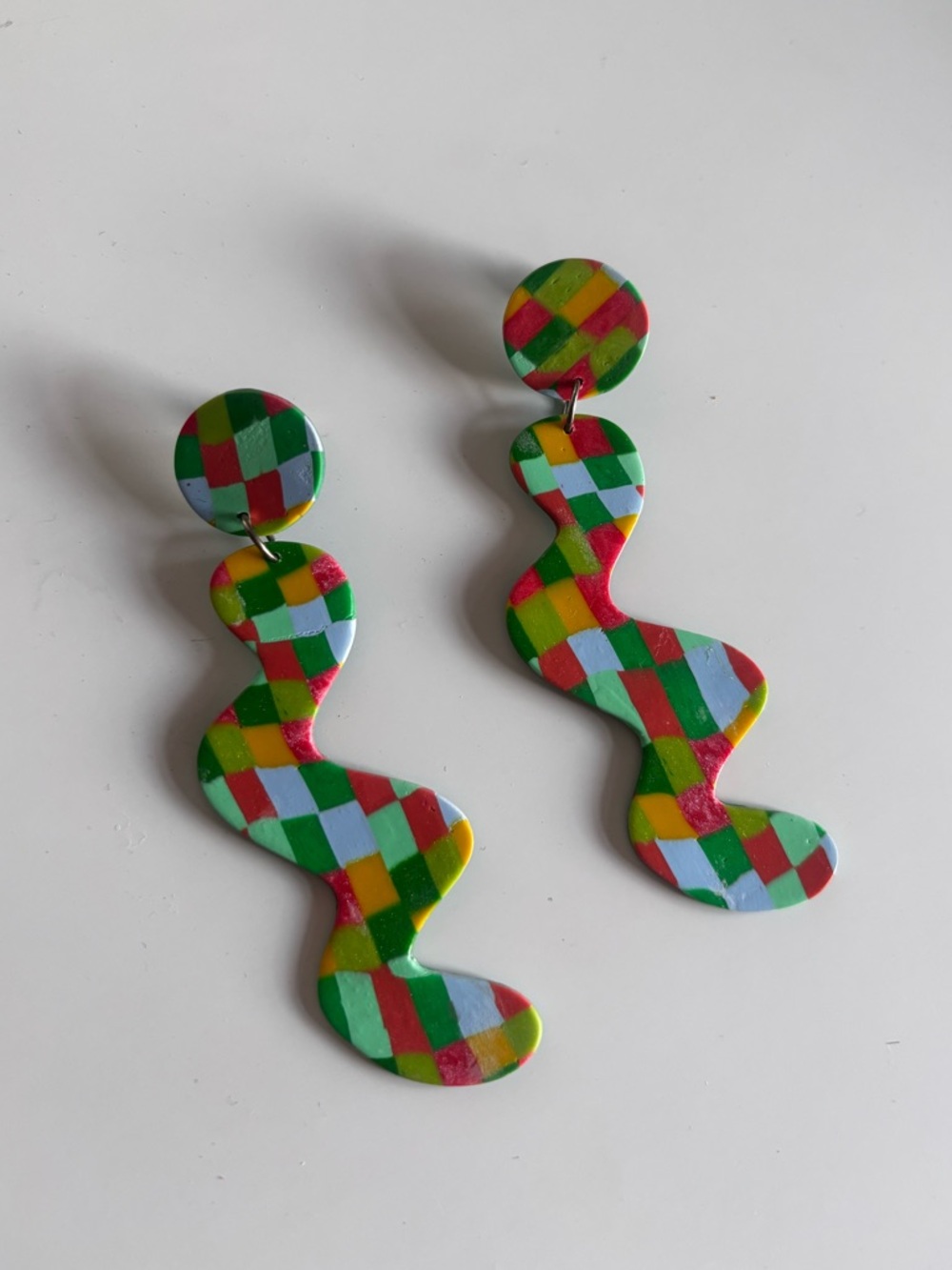 wavy geometric clay earrings